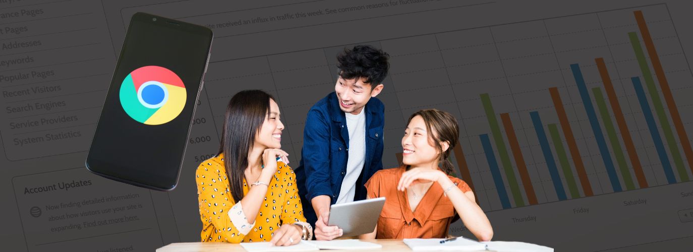 Dashboard view of Google Analytics showing campaign performance metrics like traffic sources and conversion rates