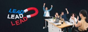 Marketing funnel infographic showing TOFU, MOFU, and BOFU stages for social media lead generation