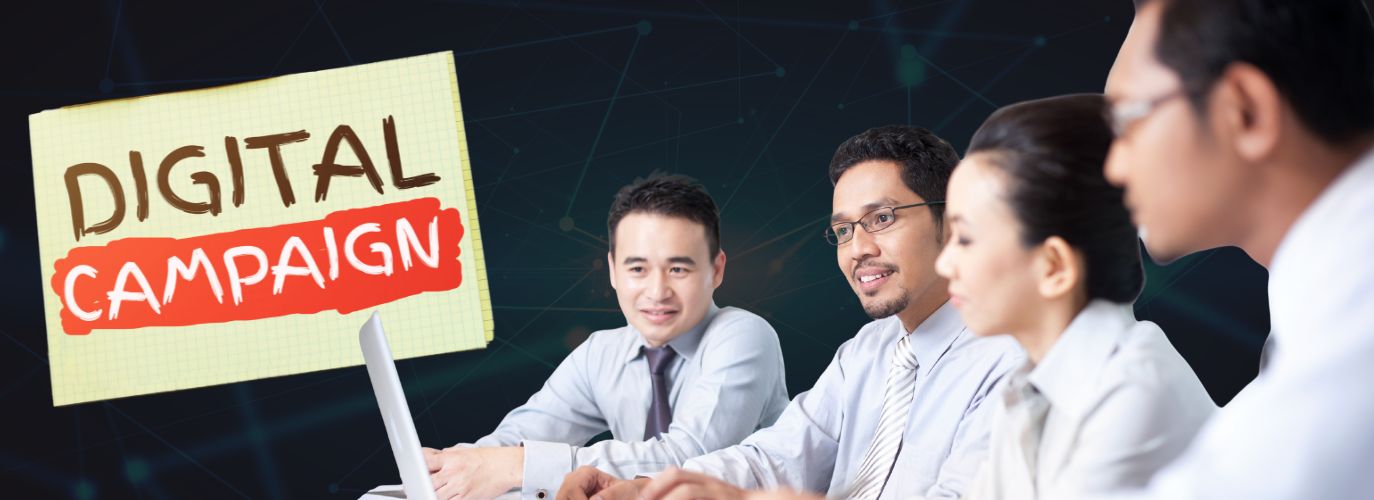 Digital marketing campaign strategy with funnel chart and analytics dashboard